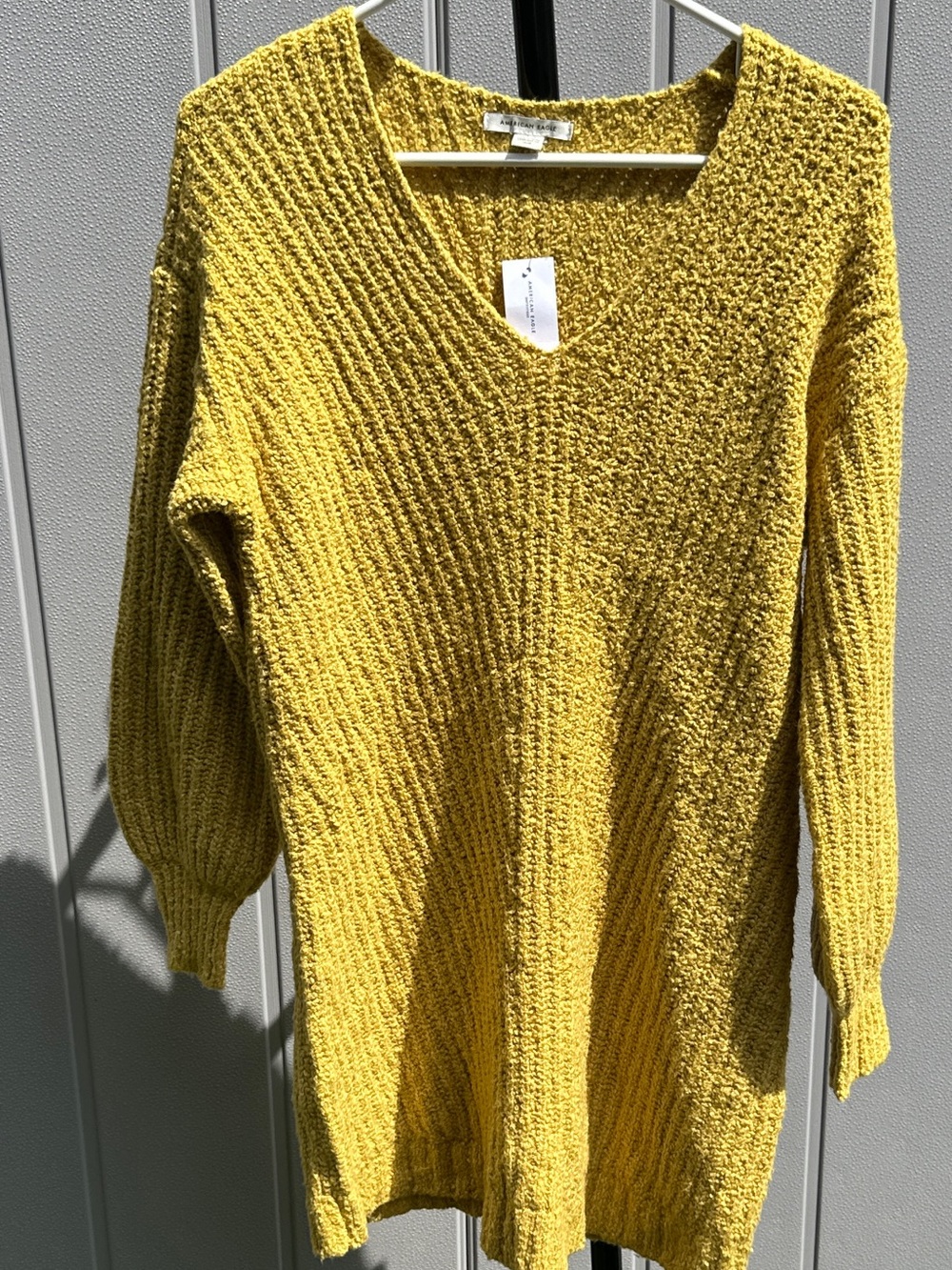American Eagle Outfitters V-Neck Knit Sweater Dress in Yellow